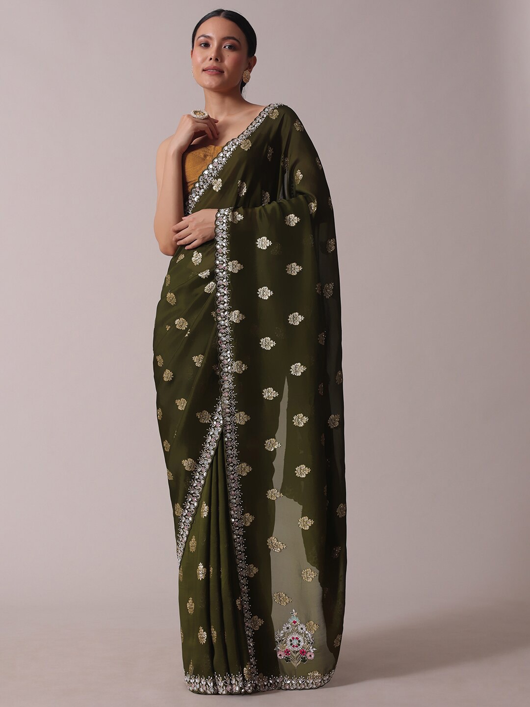 

KALKI Fashion Woven Design Embroidered Pure Crepe Saree, Green