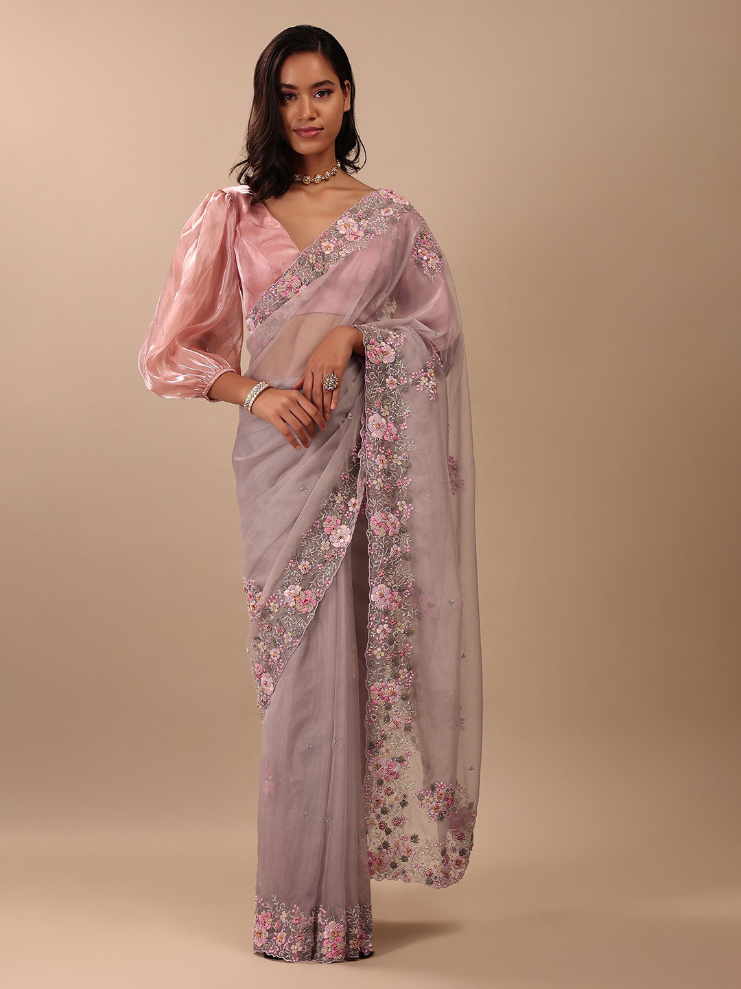 

KALKI Fashion Floral Embroidered Organza Saree, Purple
