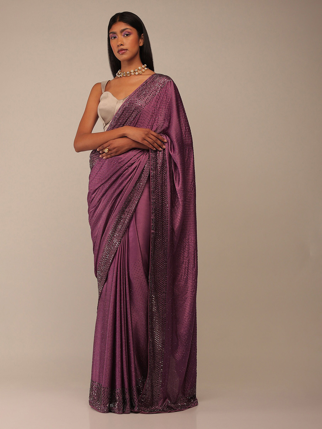 

KALKI Fashion Embellished Beads and Stones Pure Chiffon Saree, Purple