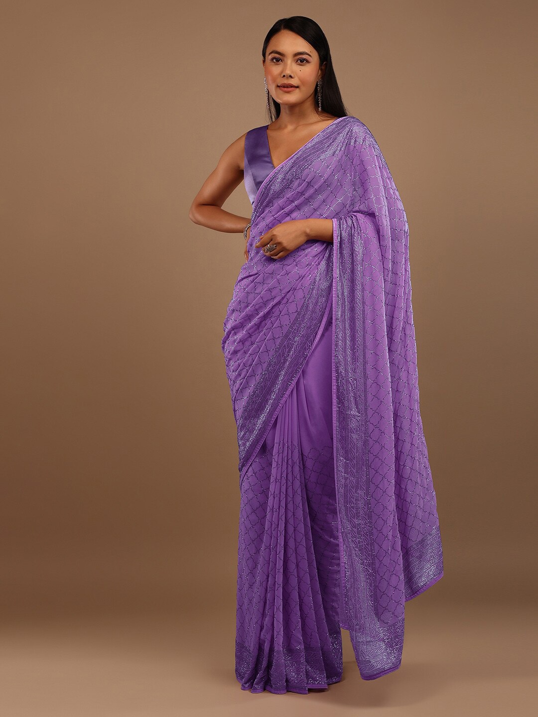 

KALKI Fashion Beads and Stones Embellished Pure Georgette Saree, Lavender