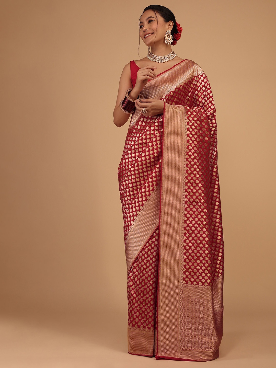 

KALKI Fashion Woven Design Zari Banarasi Saree, Red