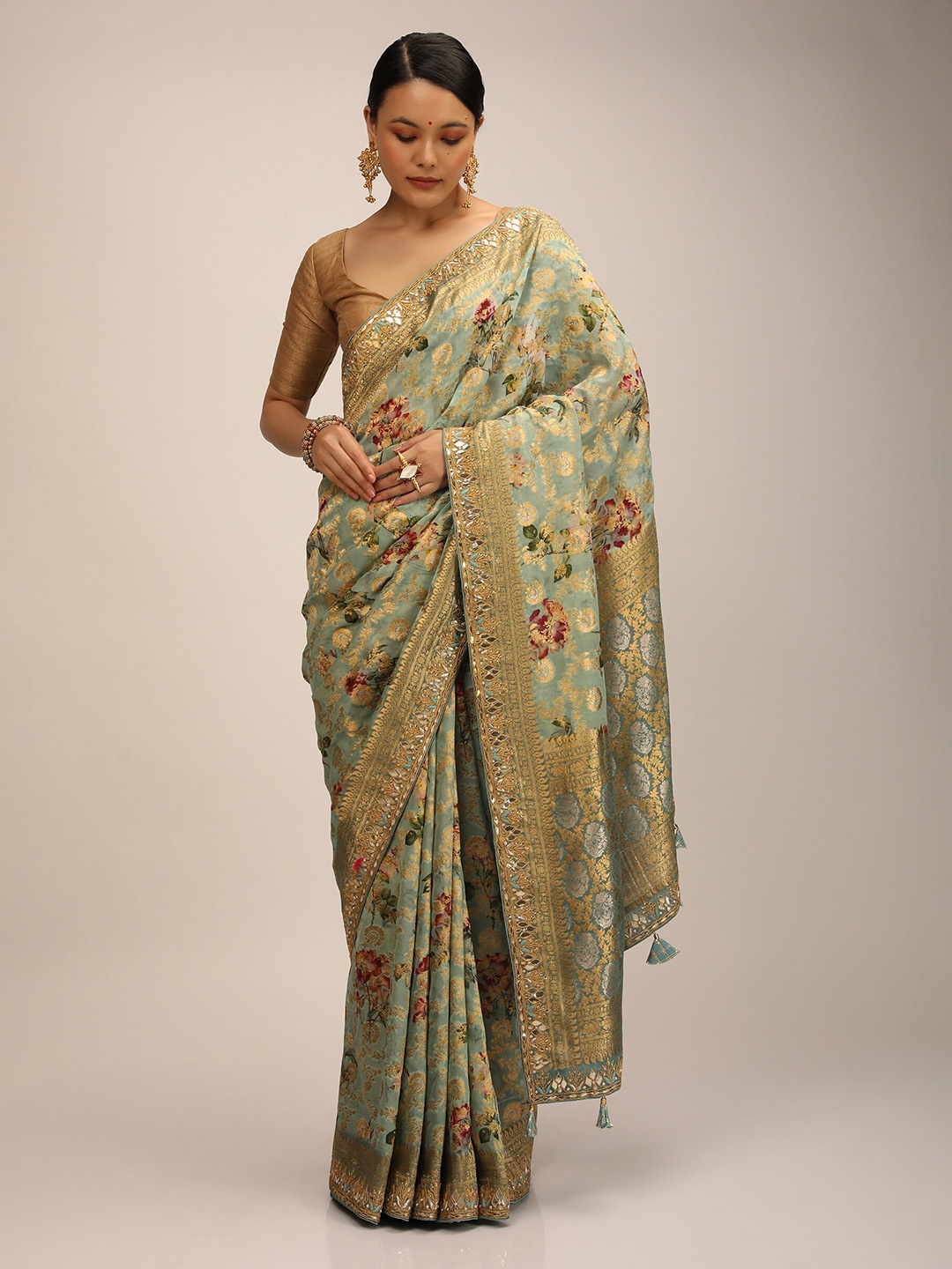 

KALKI Fashion Woven Design Embroidered Banarasi Saree, Green