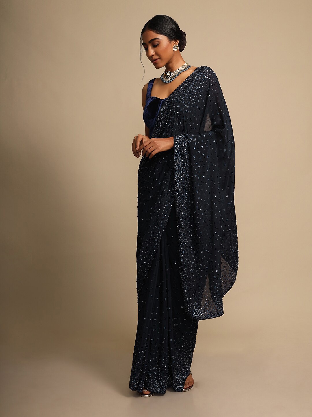 

KALKI Fashion Embellished Sequinned Pure Chiffon Saree, Blue