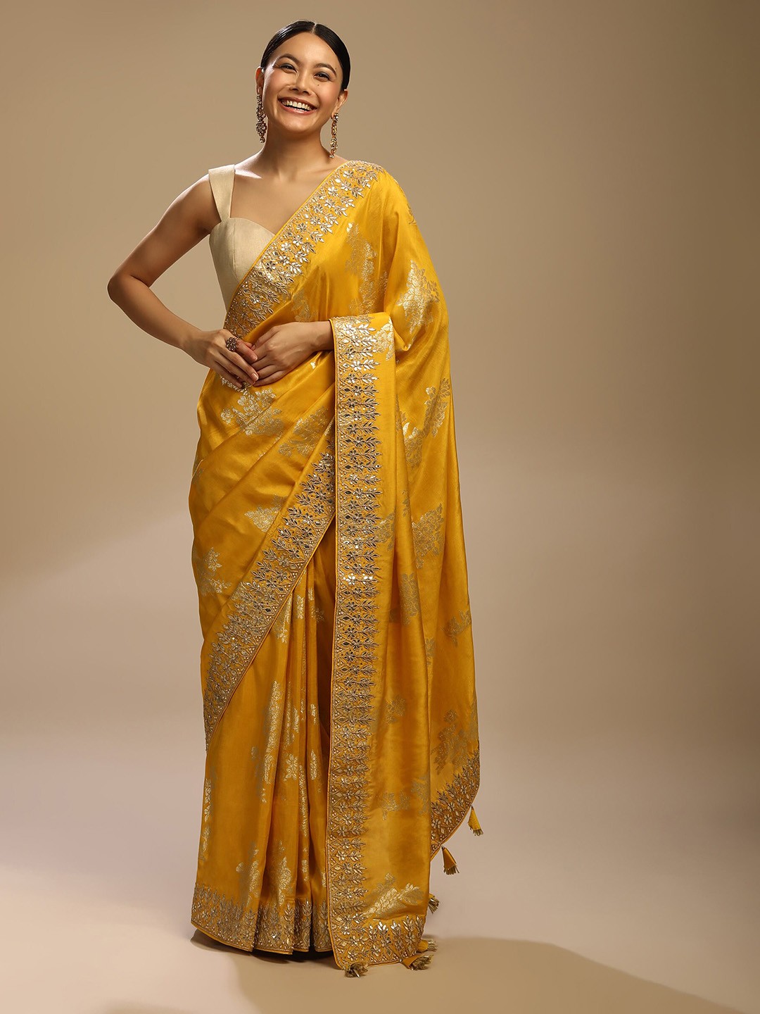 

KALKI Fashion Woven Design Embroidered Saree, Yellow
