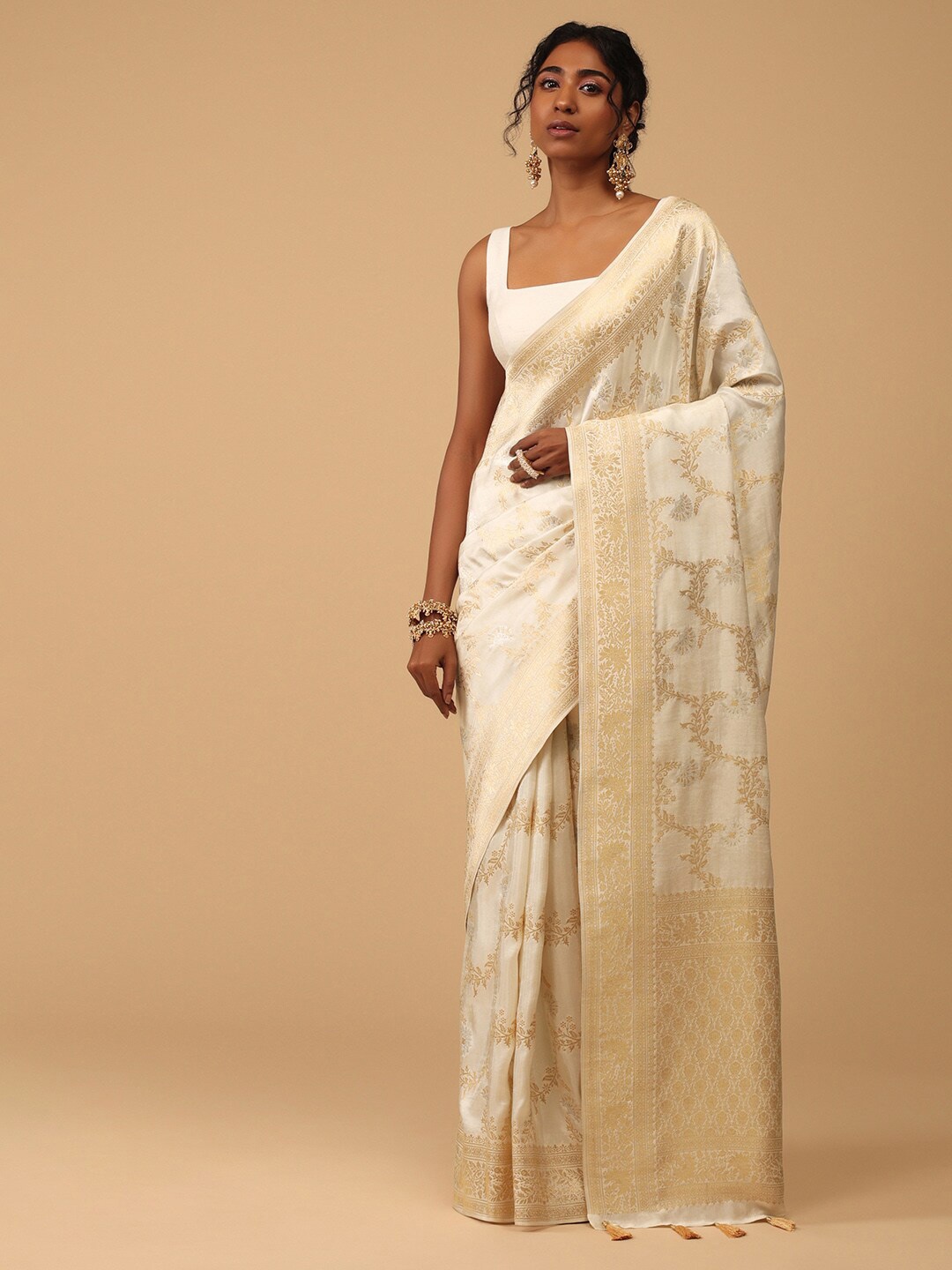 

KALKI Fashion Floral Woven Design Zari Saree, White