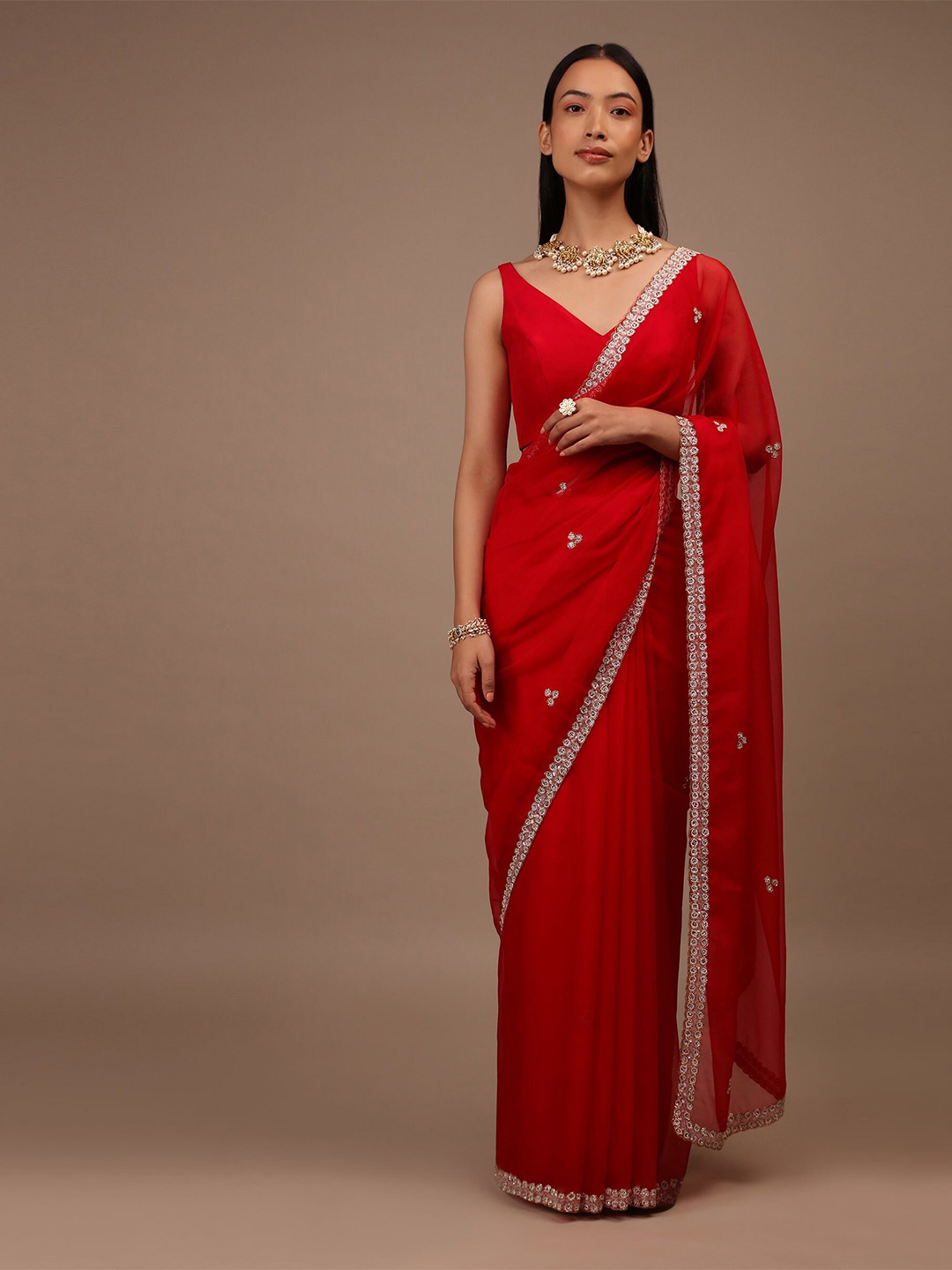 

KALKI Fashion Floral Embroidered Saree, Red