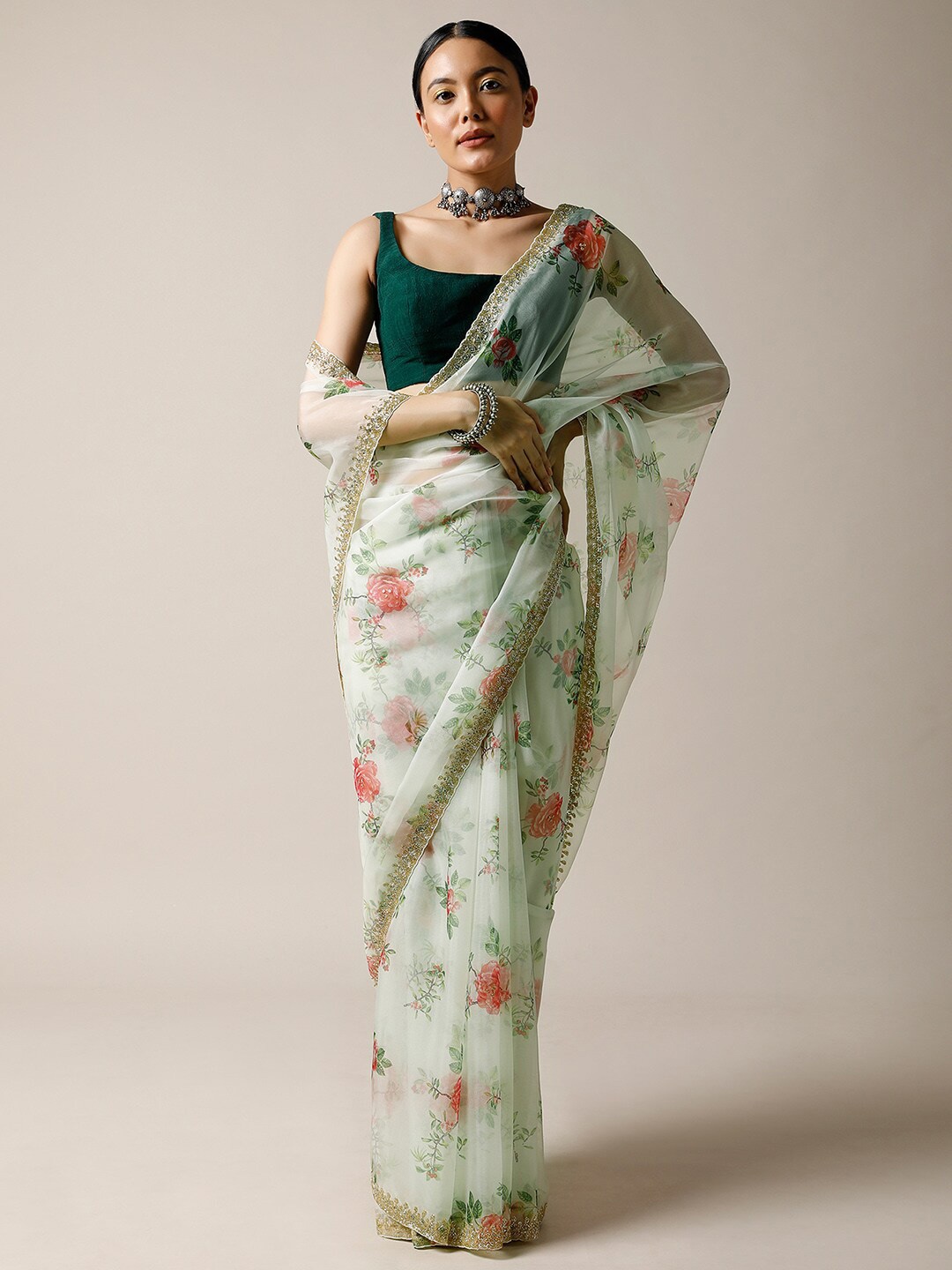 

KALKI Fashion Floral Embroidered Saree, Green