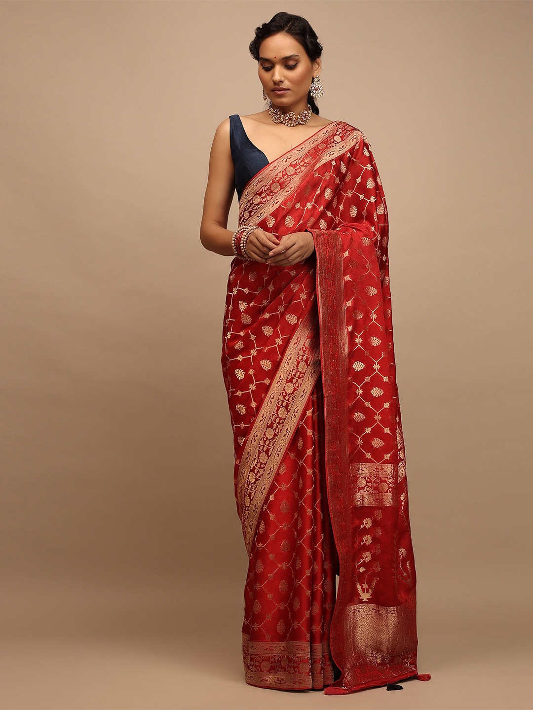 

KALKI Fashion Ethnic Motif Woven Design Zari Saree, Red
