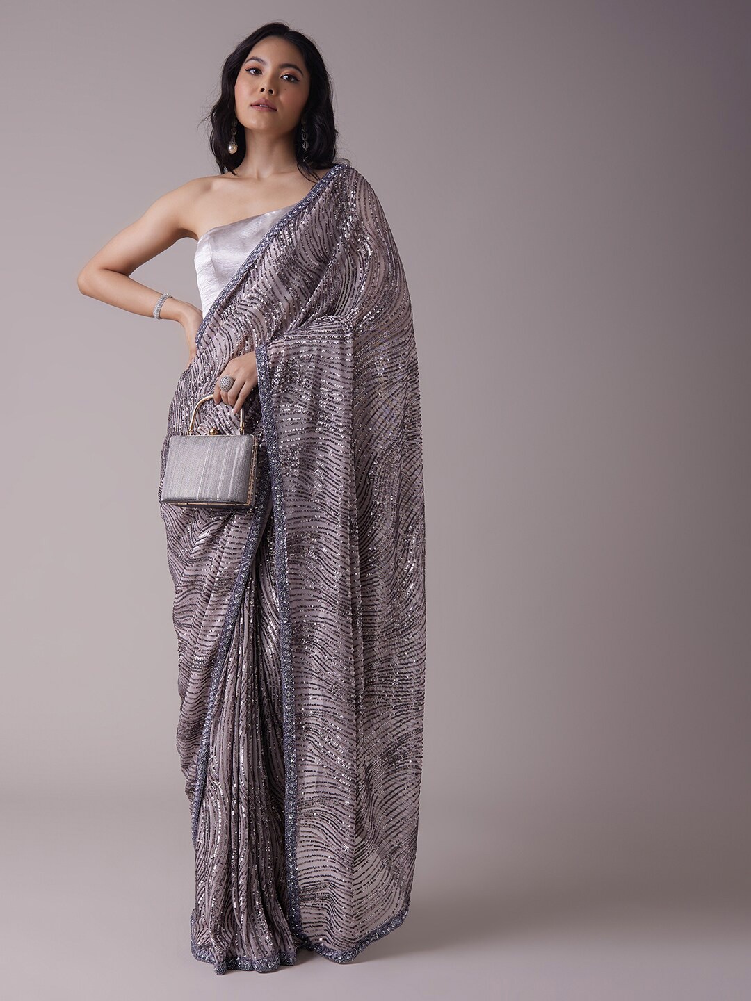 

KALKI Fashion Sequin Embellished Saree, Grey