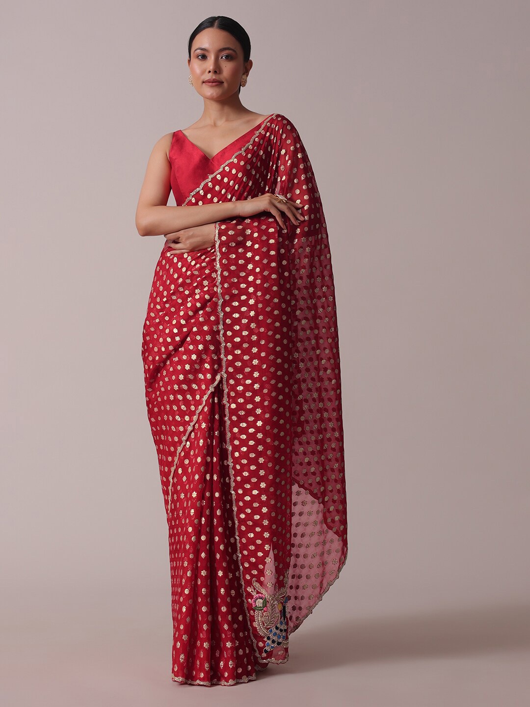 

KALKI Fashion Woven Design Embroidered Pure Crepe Saree, Red