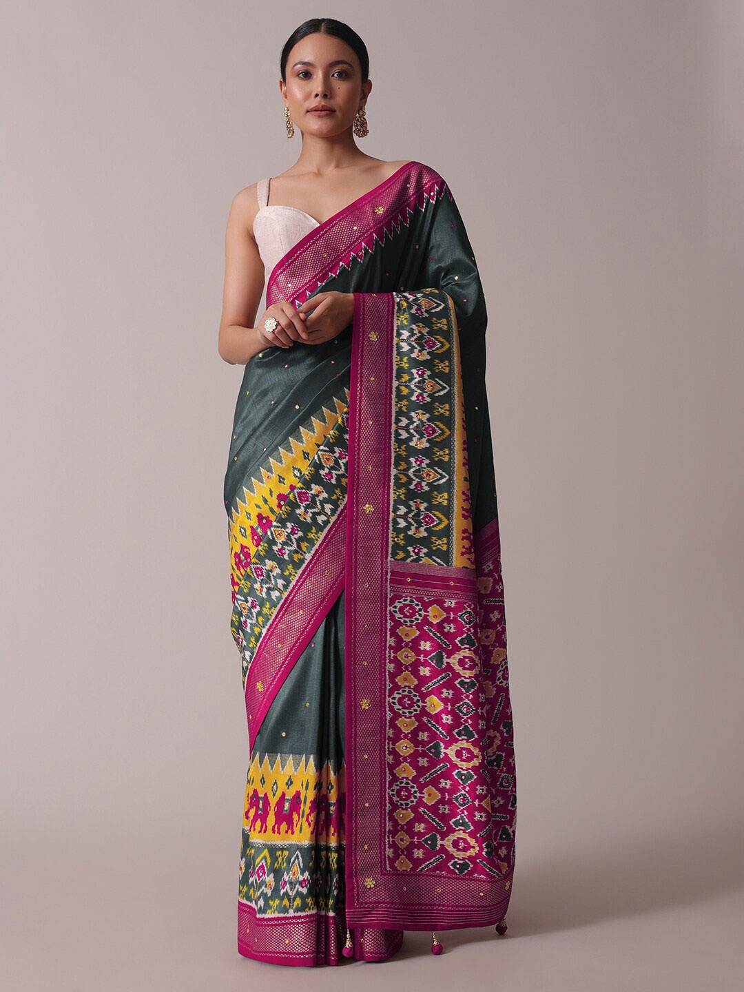 

KALKI Fashion Ethnic Motif Printed Mirror Worked Zari Saree, Blue