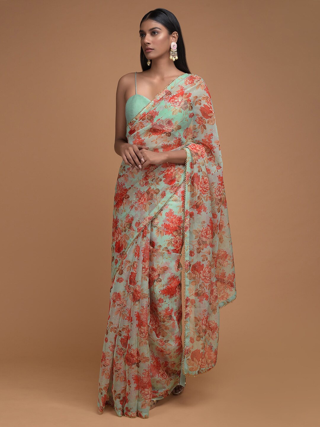 

KALKI Fashion Floral Printed Gotta Patti Saree, Green