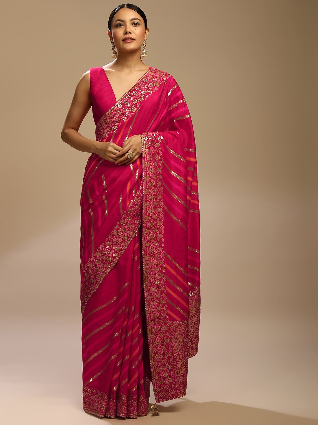 

KALKI Fashion Stripes Woven Design Zari Saree, Pink