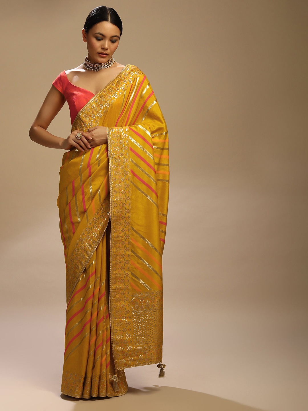 

KALKI Fashion Stripes Woven Design Zari Saree, Yellow