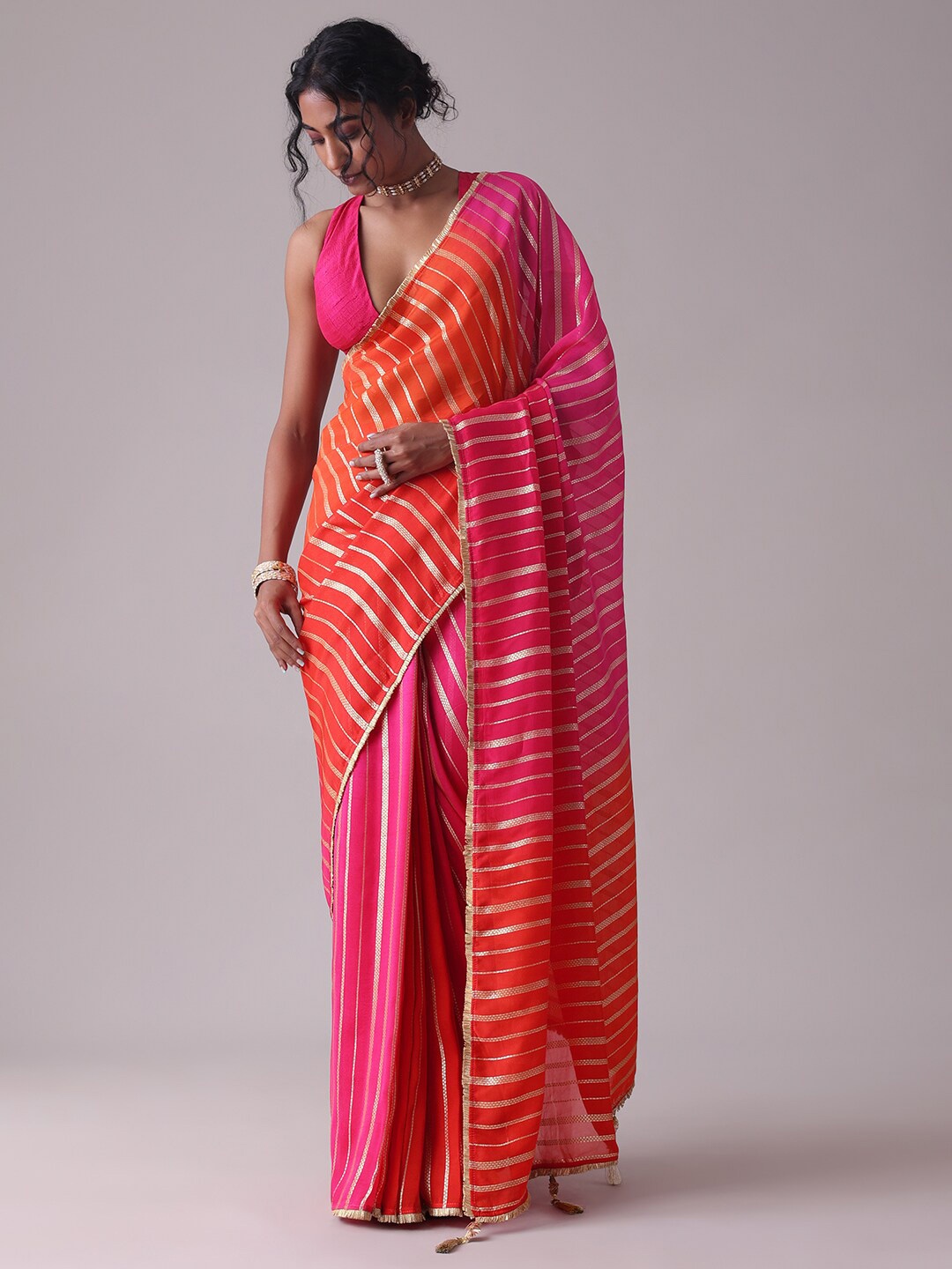 

KALKI Fashion Striped Organza Saree, Red