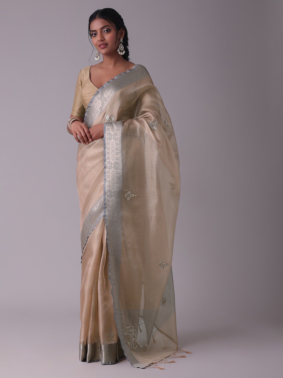 

KALKI Fashion Floral Zari Tissue Saree, Gold
