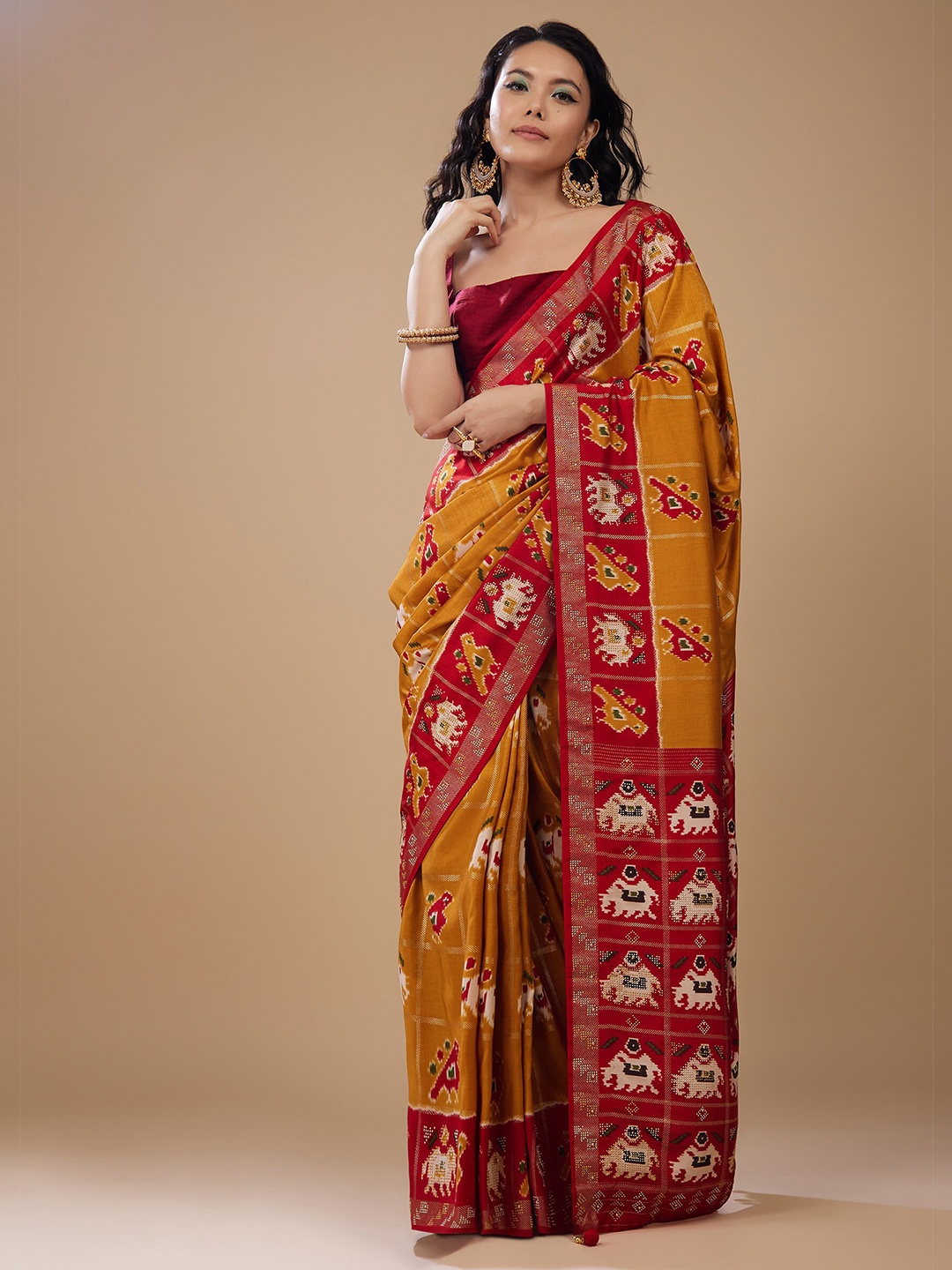 

KALKI Fashion Ethnic Motifs Beads and Stones Satin Saree, Yellow