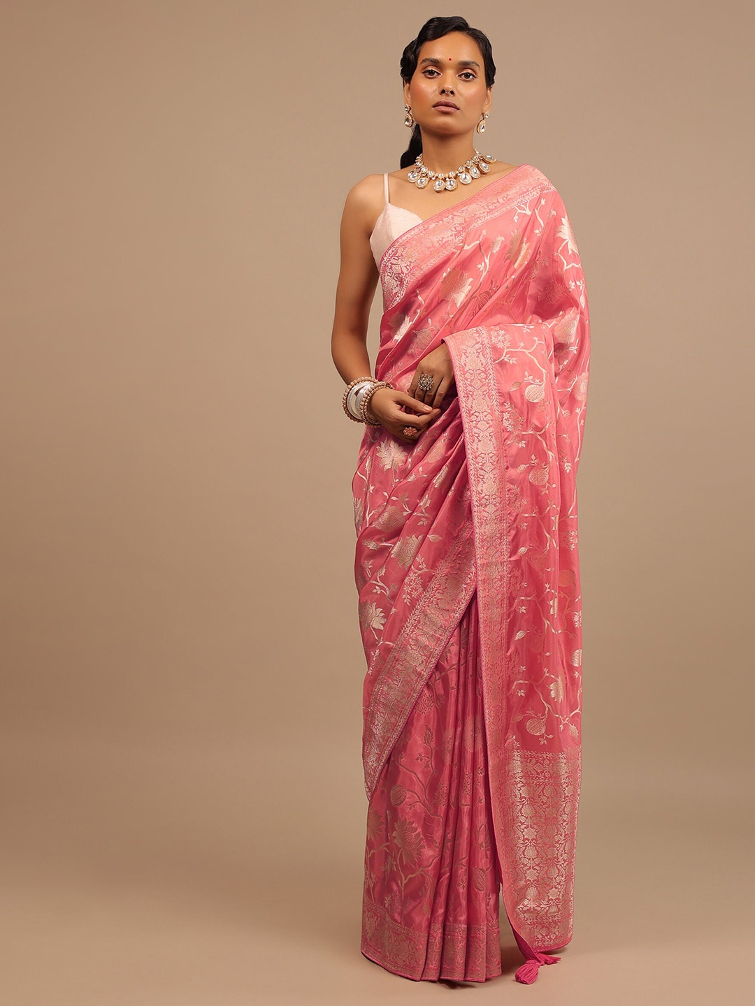 

KALKI Fashion Floral Woven Design Zari Saree, Pink
