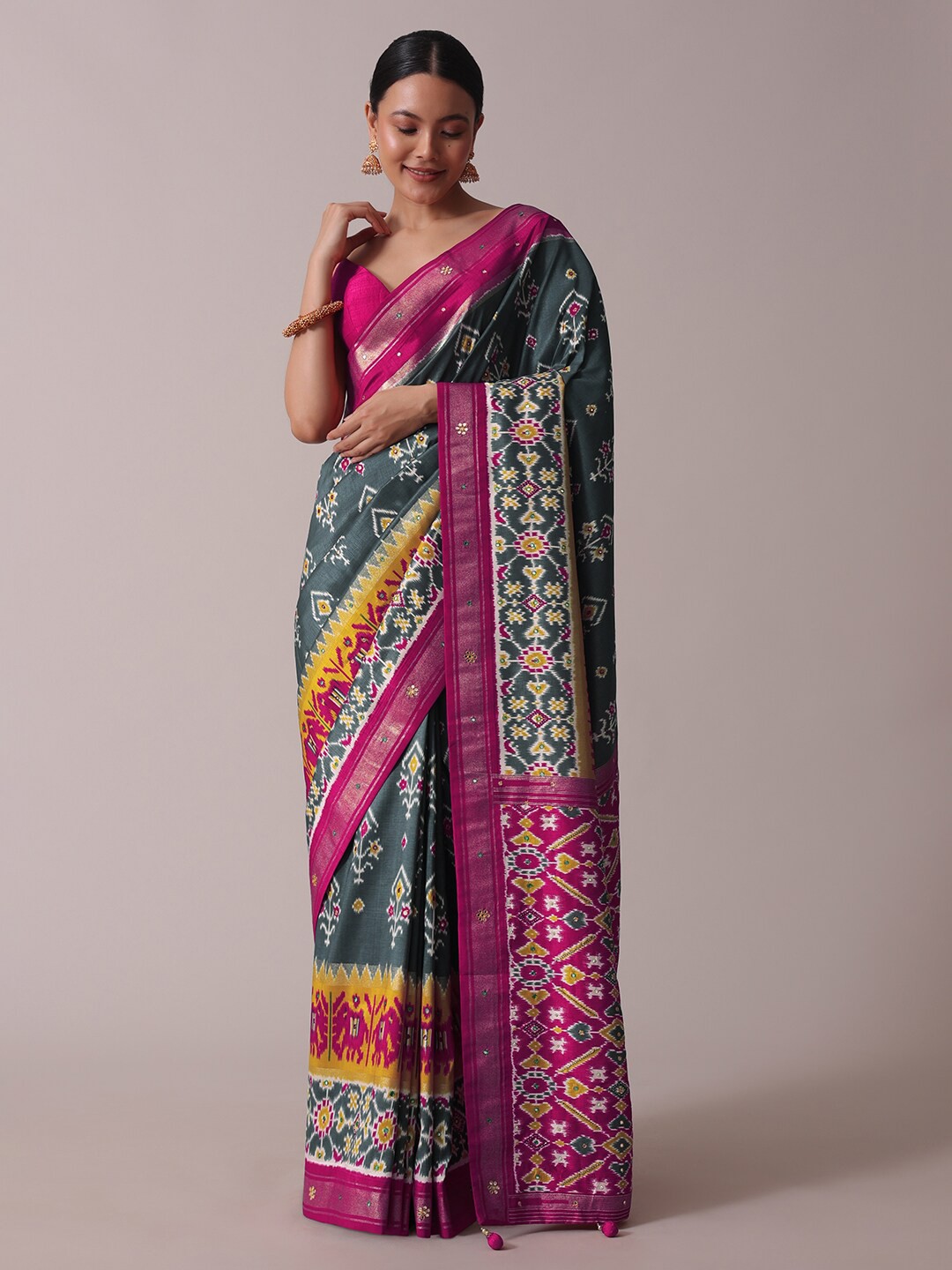 

KALKI Fashion Ethnic Motifs Printed Patola Saree, Blue