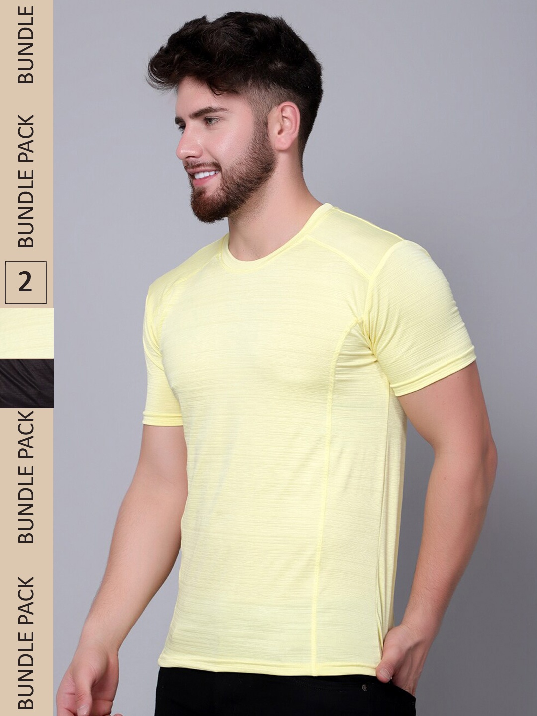 

DIAZ Pack Of 2 Round Neck T-shirt, Yellow