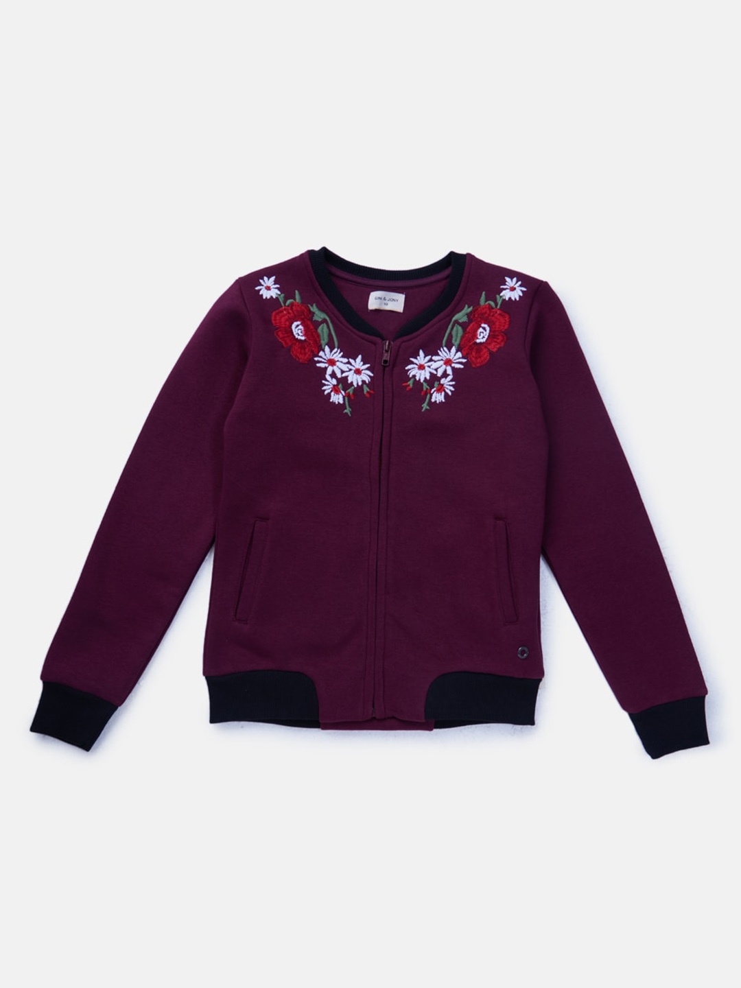 

Gini and Jony Girls Fleece Bomber with Embroidered Jacket, Burgundy