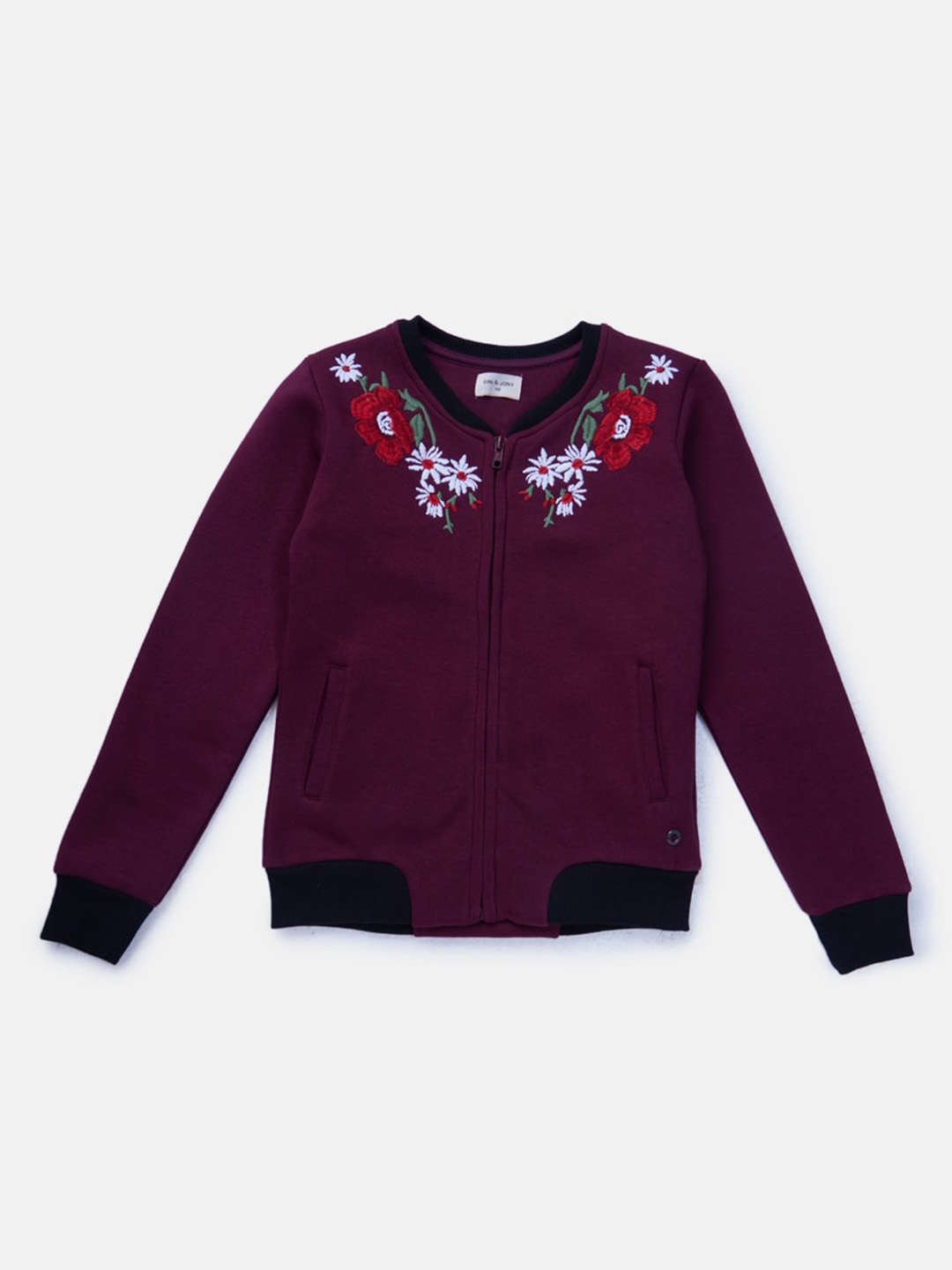 

Gini and Jony Girls Fleece Bomber With Embroidered Jacket, Maroon