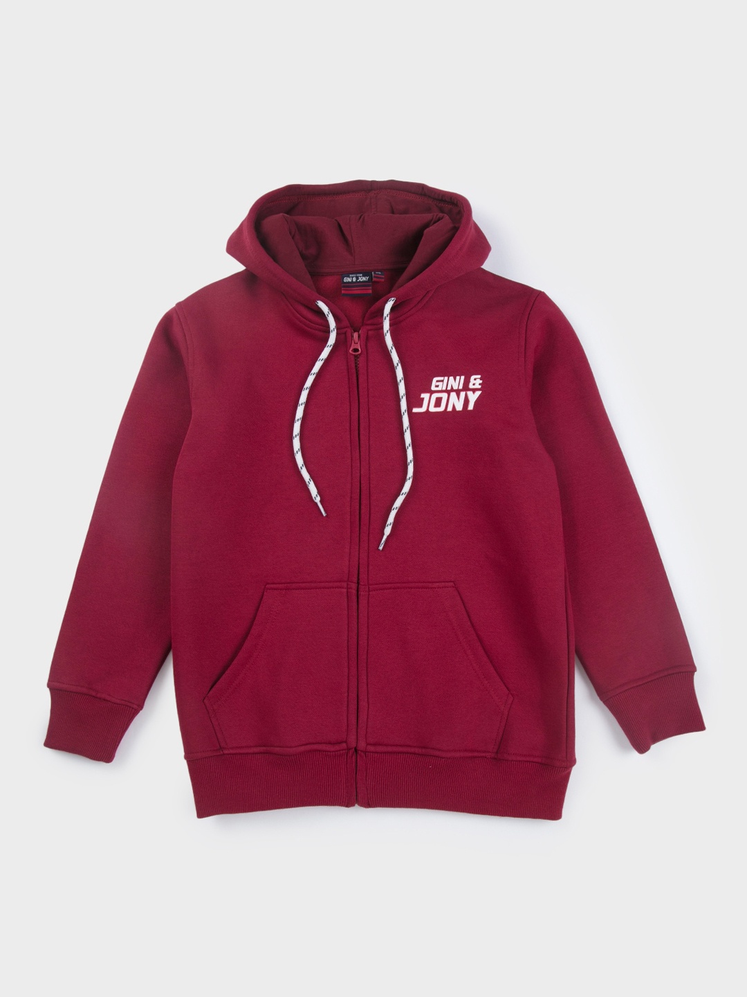 

Gini and Jony Boys Printed Hooded Fleece Bomber Jacket, Maroon