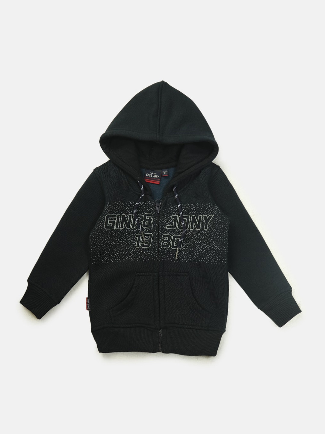 

Gini and Jony Boys Printed Fleece Hooded Bomber Jacket, Black