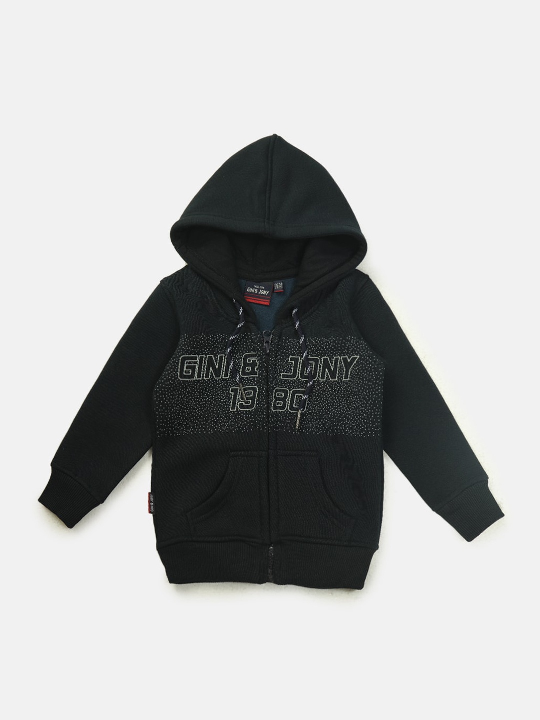 

Gini and Jony Boys Printed Hooded Fleece Bomber Jacket, Black