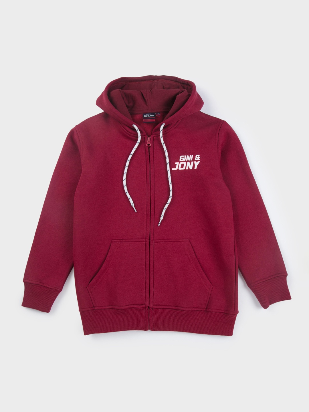 

Gini and Jony Boys Printed Hooded Fleece Bomber Jacket, Maroon