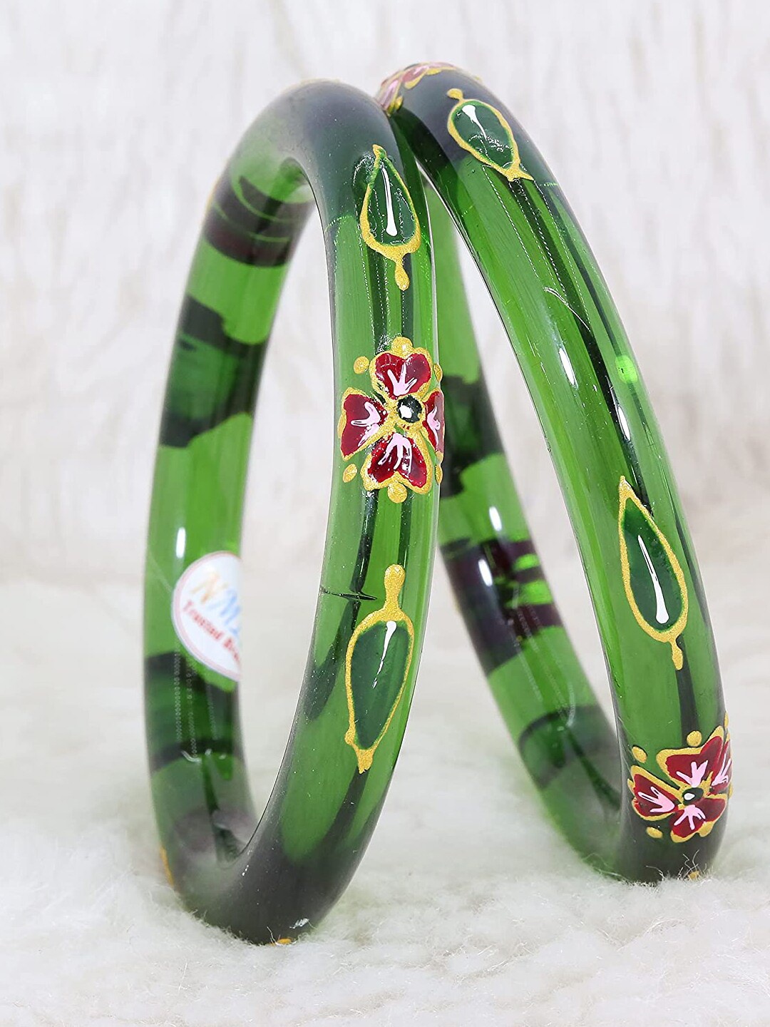 

NMII Set Of 2 Leaf Printed Bangles, Green