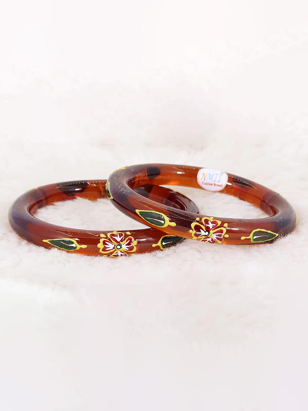 

NMII Set Of 2 Leaf Printed Bangles, Brown