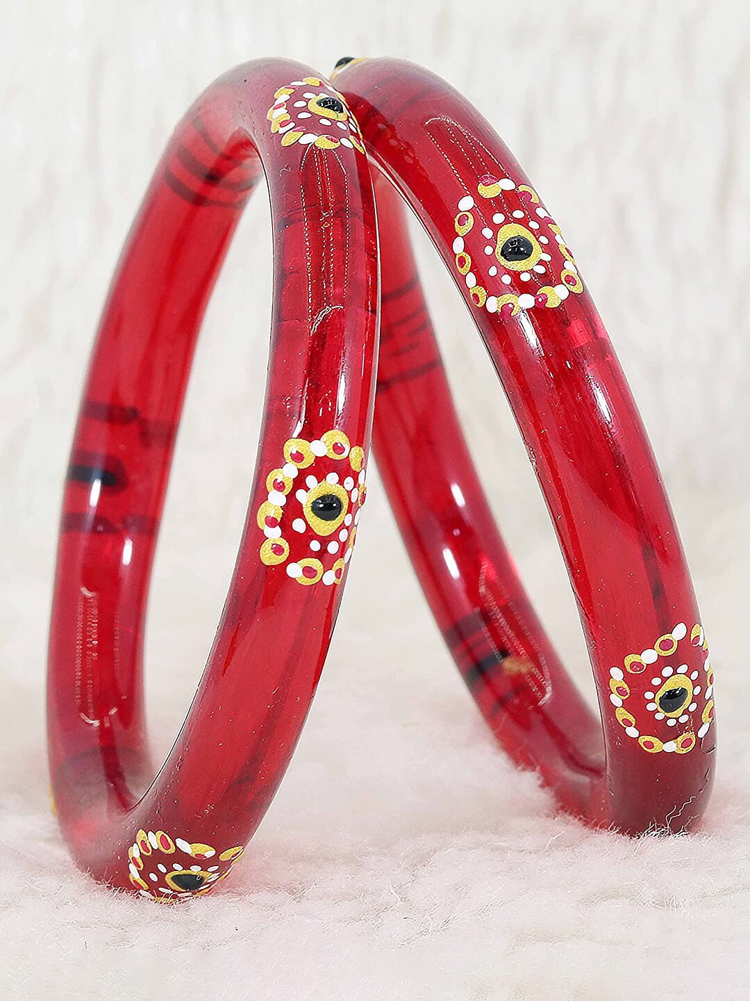 

NMII Set Of 2 Polka Dots Printed Bangles, Red