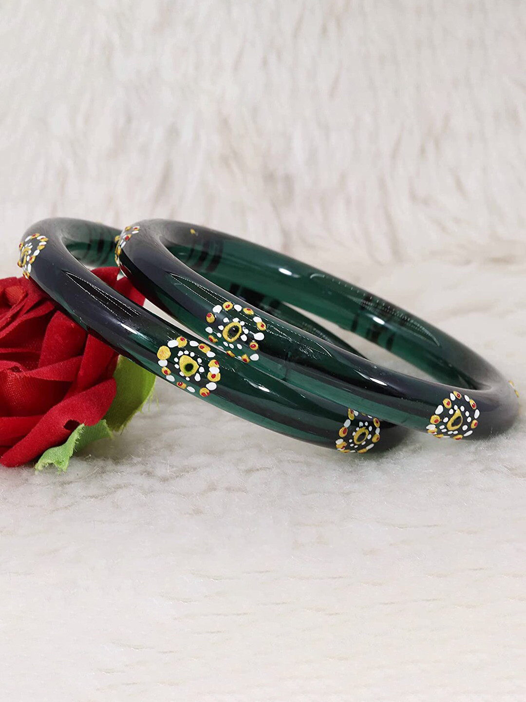 

NMII Set Of 2 Polka Dots Printed Bangles, Green