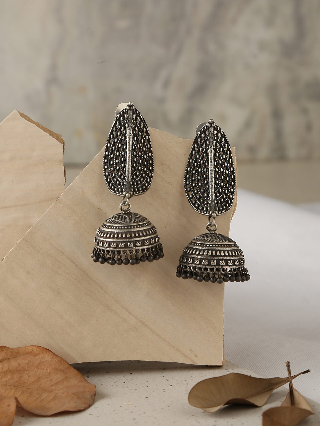

trueBrowns Oxidised Dome Shaped Jhumkas Earrings, Silver