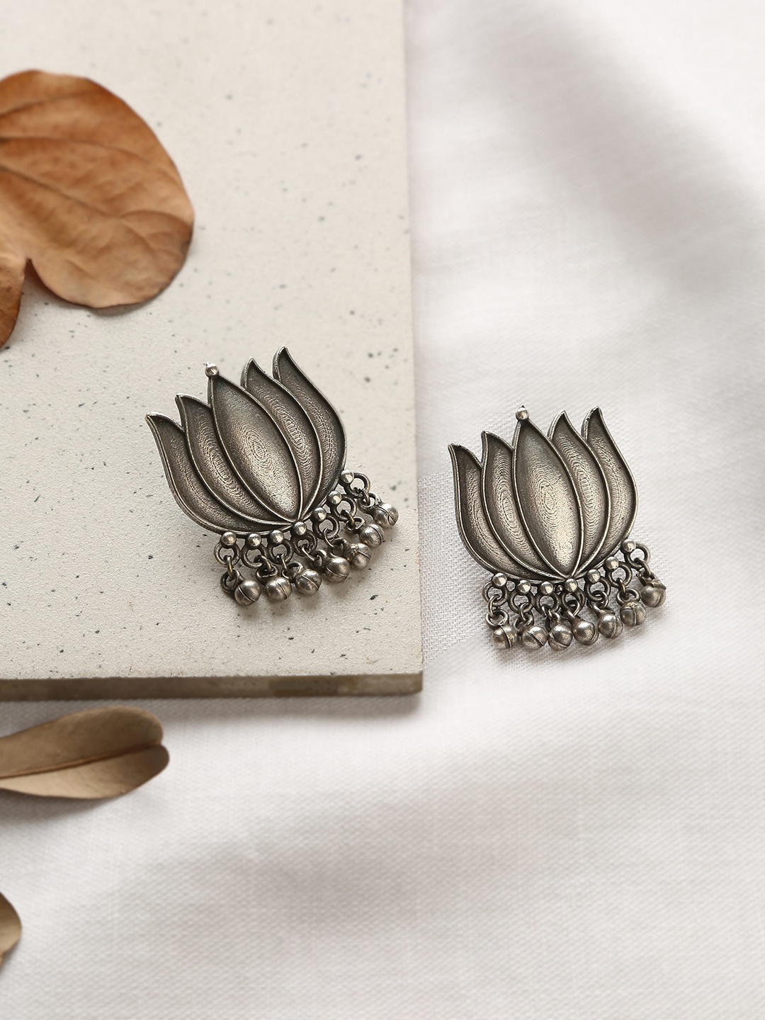 

trueBrowns Oxidised Contemporary Lotus Stud Earrings, Silver