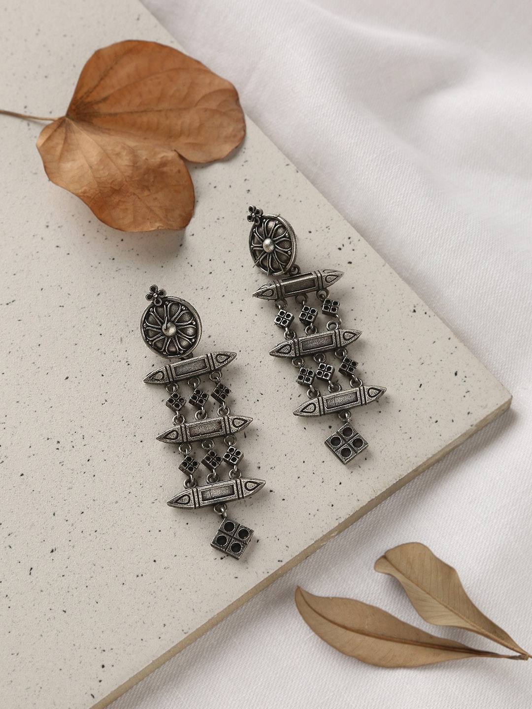 

trueBrowns Oxidised Contemporary Drop Earrings, Silver