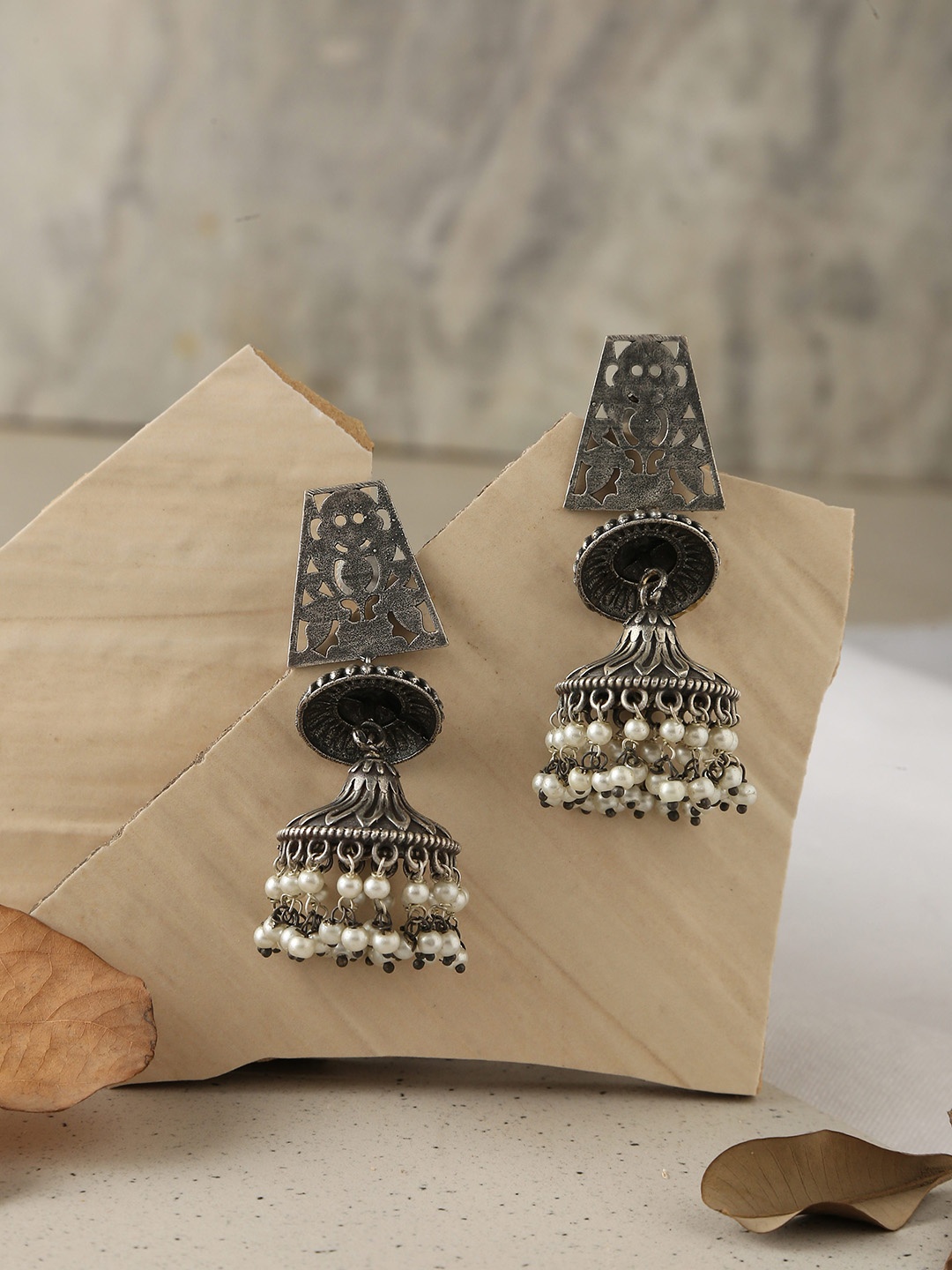 

trueBrowns Oxidised Dome Shaped Jhumkas Earrings, Silver
