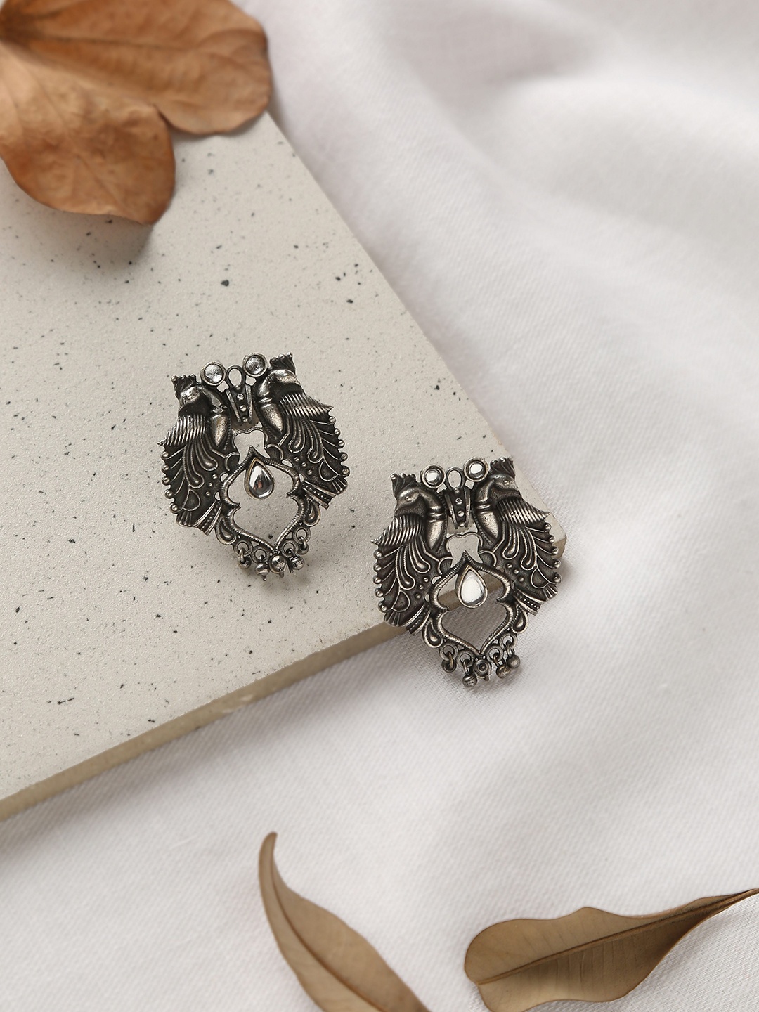 

trueBrowns Oxidised Peacock Studs Earrings, Silver