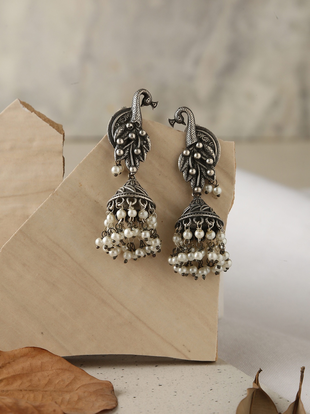 

trueBrowns Oxidised Dome Shaped Jhumkas Earrings, Silver