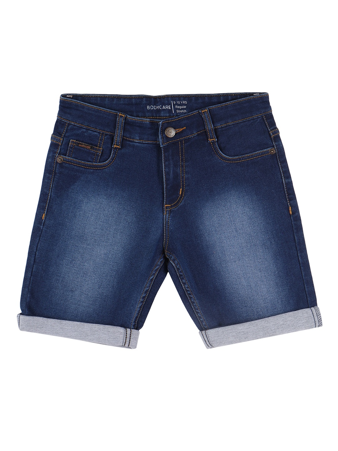 

Bodycare Kids Boys Mid-Rise Washed Stretchable Denim Shorts, Navy blue