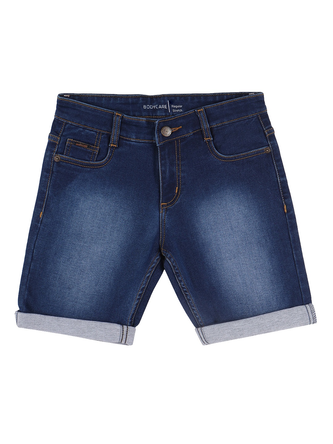 

Bodycare Kids Boys Mid-Rise Washed Stretchable Denim Shorts, Navy blue