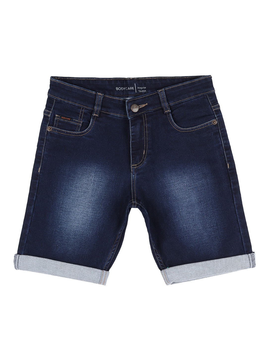 

Bodycare Kids Boys Mid-Rise Washed Cotton Denim Shorts, Navy blue