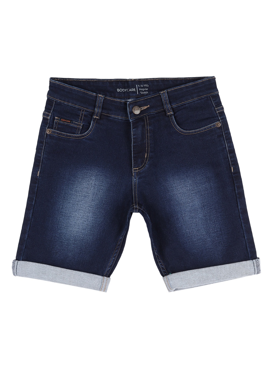 

Bodycare Kids Boys Mid-Rise Washed Stretchable Denim Shorts, Navy blue