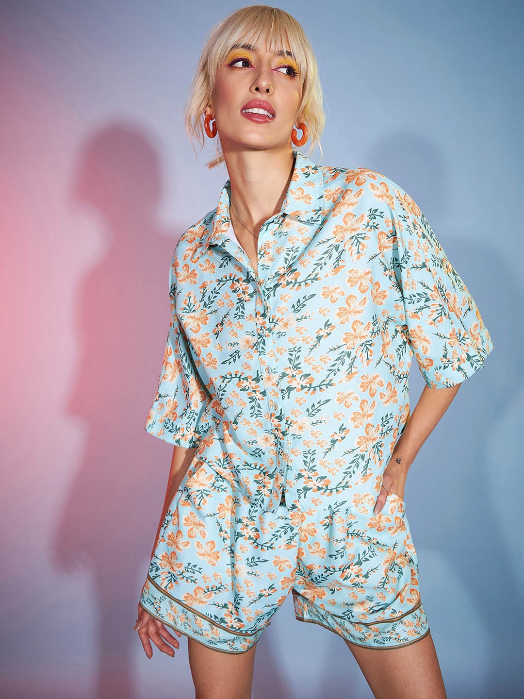 

SASSAFRAS Green Printed Shirt With Paperback Shorts Co-Ords