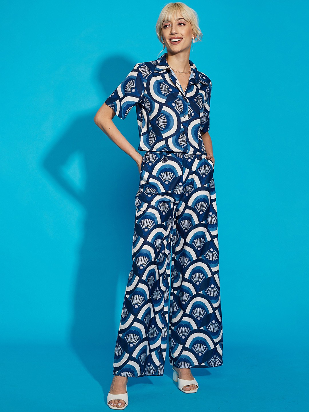 

SASSAFRAS Navy Blue Printed Shirt & Trousers Co-Ords