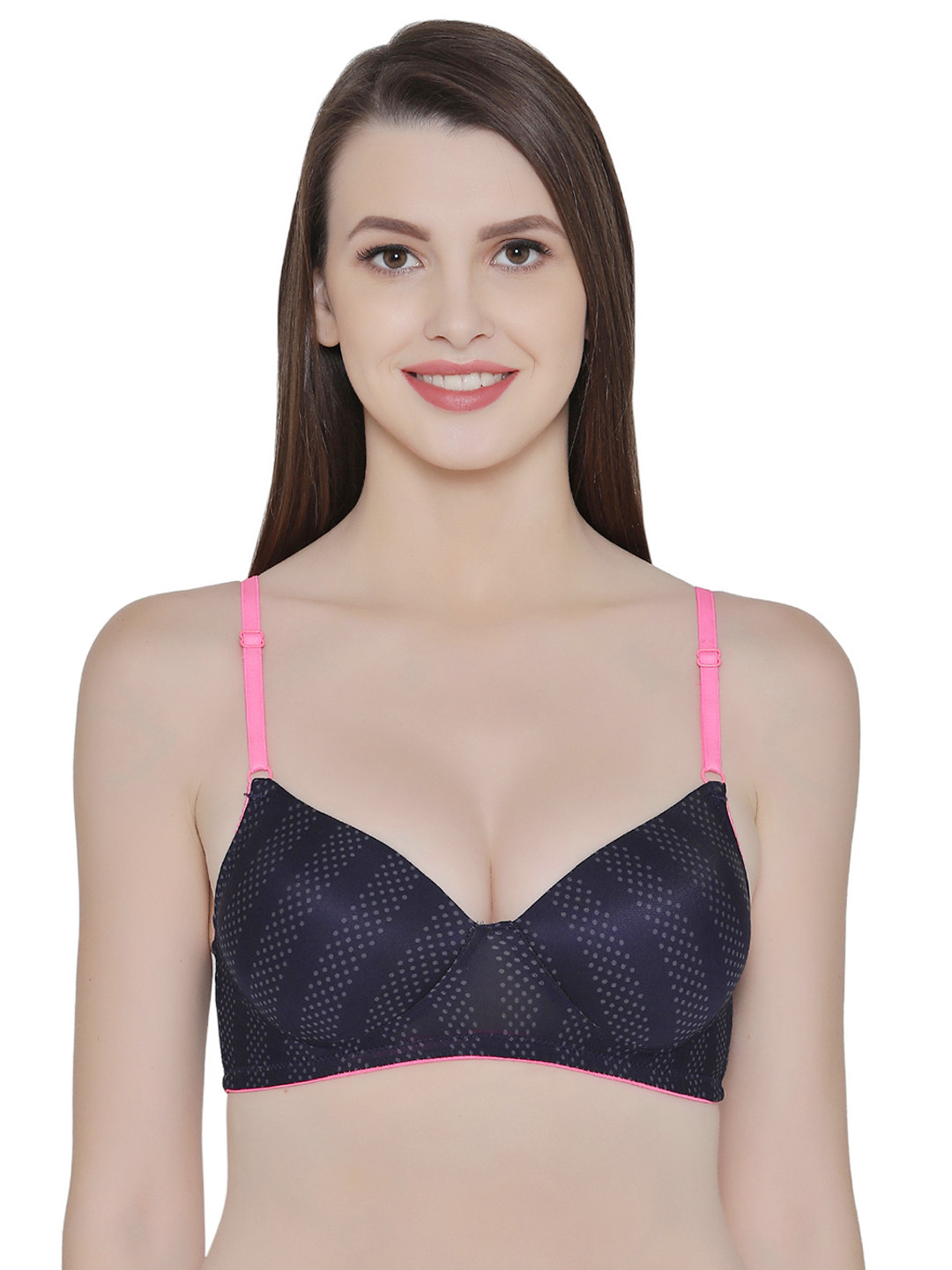 

Clovia Padded Non-Wired Printed T-Shirt Bra, Navy blue