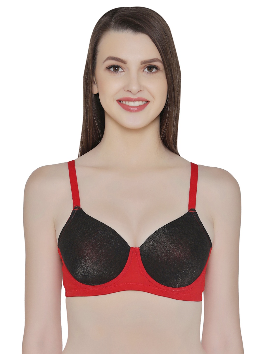 

Clovia Red & Black Solid Underwired Lightly Padded T-shirt Bra BR1141M0436D