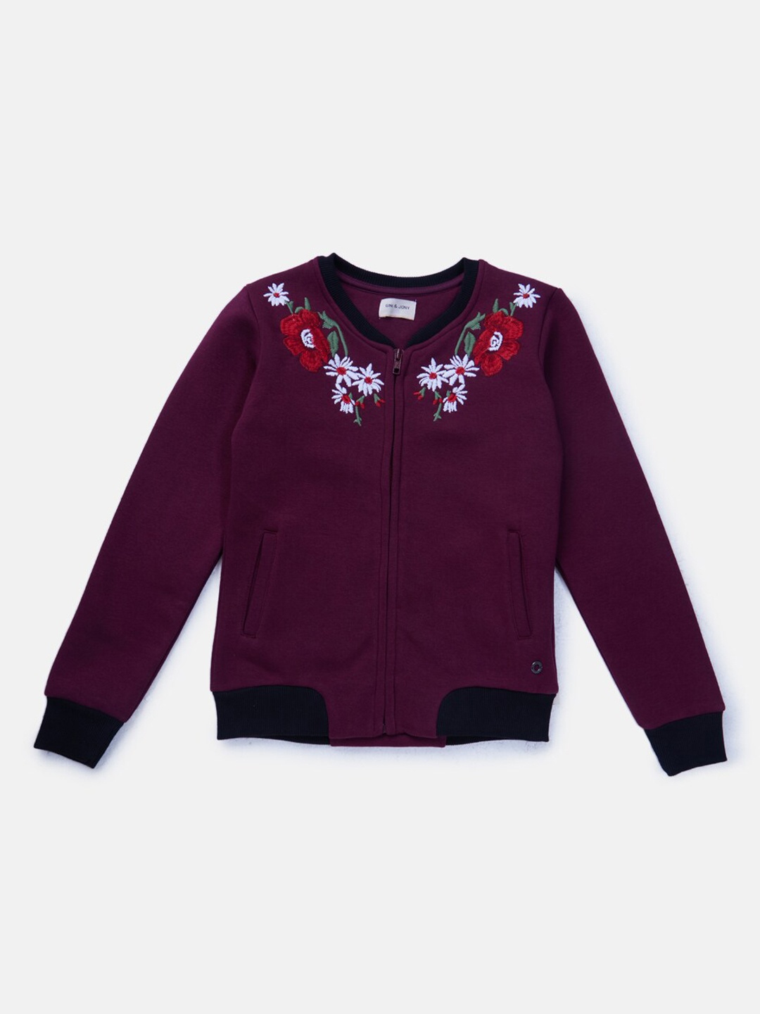 

Gini and Jony Girls Fleece Bomber with Embroidered Jacket, Burgundy