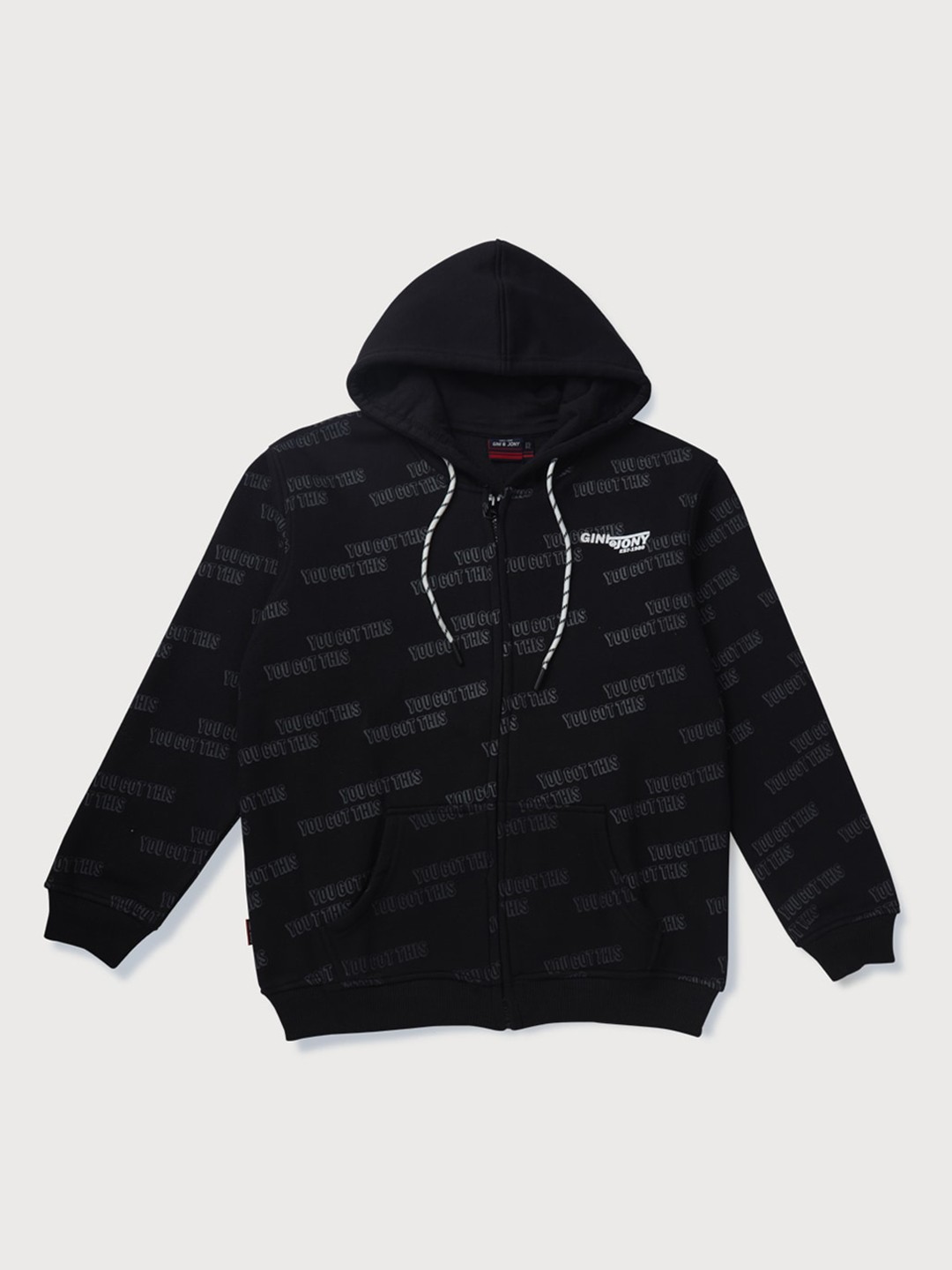 

Gini and Jony Boys Printed Fleece Hooded Front Open Sweatshirt, Black